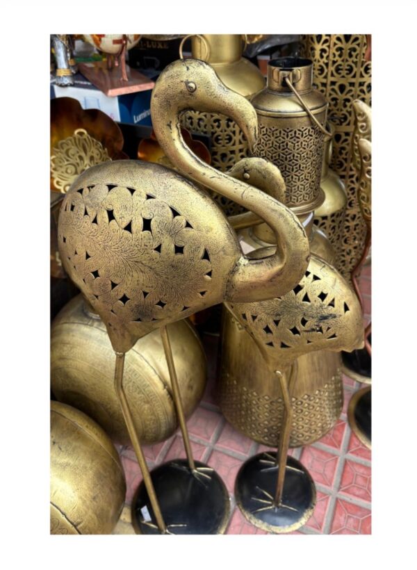 Metal Gold Flamingo Decor statue pair